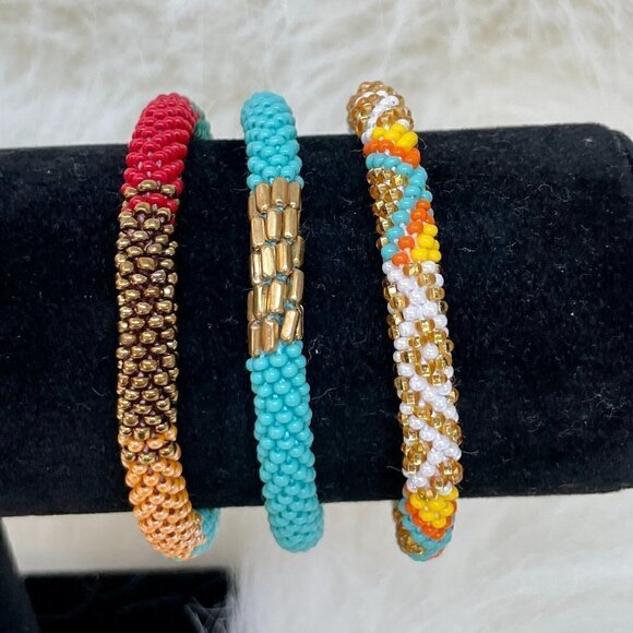 HAND CRAFTED in Nepal Beaded Bracelets (set of 3) #1007 - Picture 7 of 7